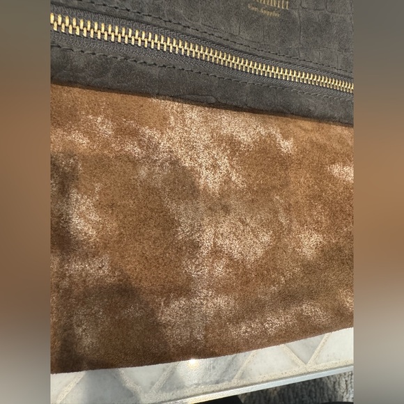Hammitt Gray Crocodile Textured VIP Bag metallic brown suede and gold Zipper - Picture 3 of 9